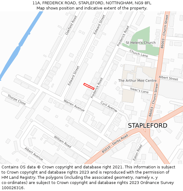 11A, FREDERICK ROAD, STAPLEFORD, NOTTINGHAM, NG9 8FL: Location map and indicative extent of plot
