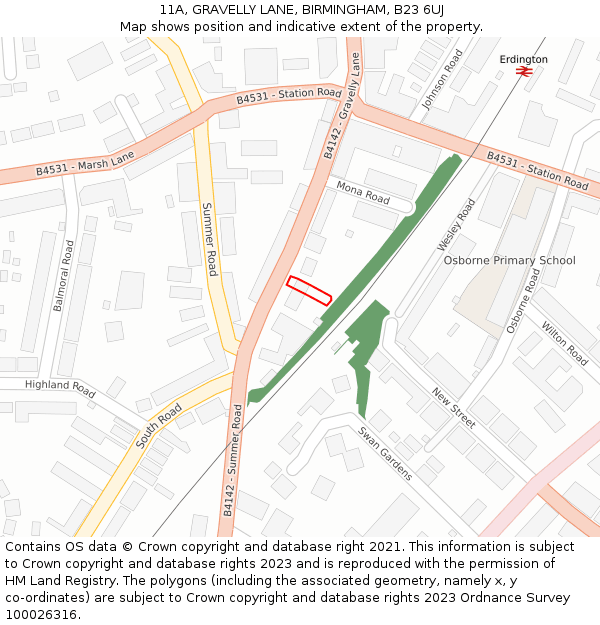 11A, GRAVELLY LANE, BIRMINGHAM, B23 6UJ: Location map and indicative extent of plot