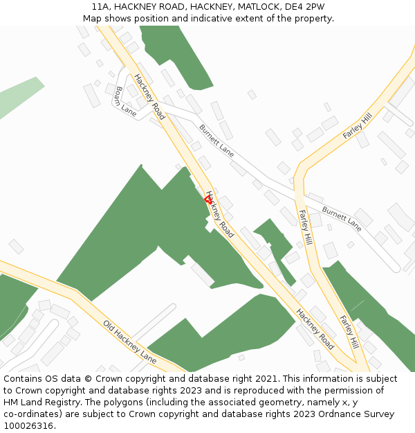 11A, HACKNEY ROAD, HACKNEY, MATLOCK, DE4 2PW: Location map and indicative extent of plot