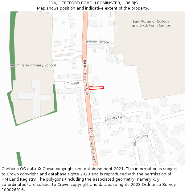 11A, HEREFORD ROAD, LEOMINSTER, HR6 8JS: Location map and indicative extent of plot