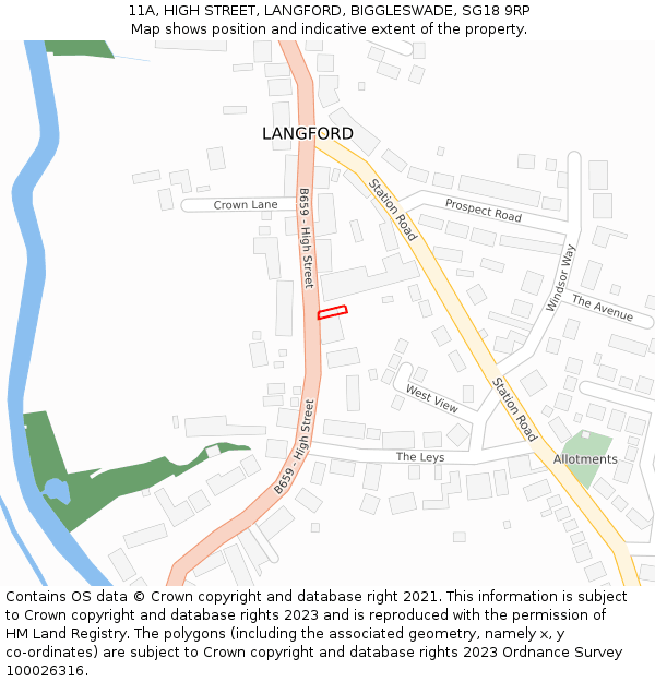 11A, HIGH STREET, LANGFORD, BIGGLESWADE, SG18 9RP: Location map and indicative extent of plot