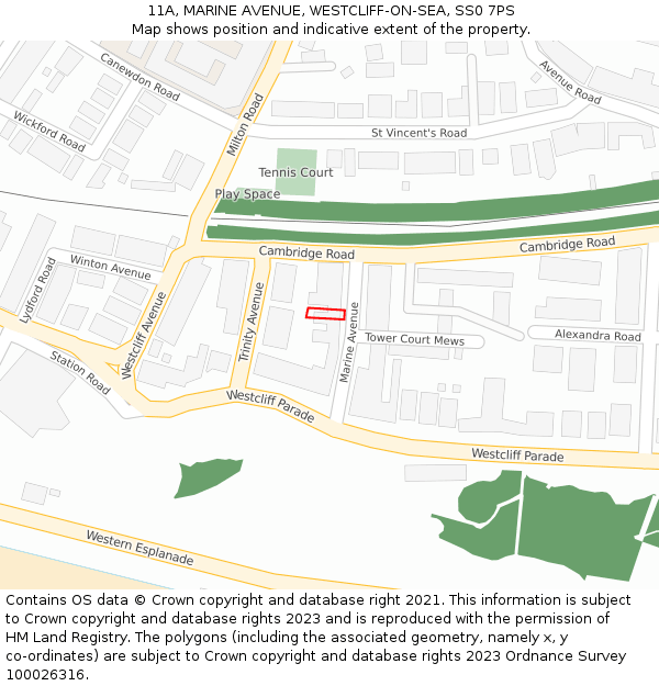 11A, MARINE AVENUE, WESTCLIFF-ON-SEA, SS0 7PS: Location map and indicative extent of plot