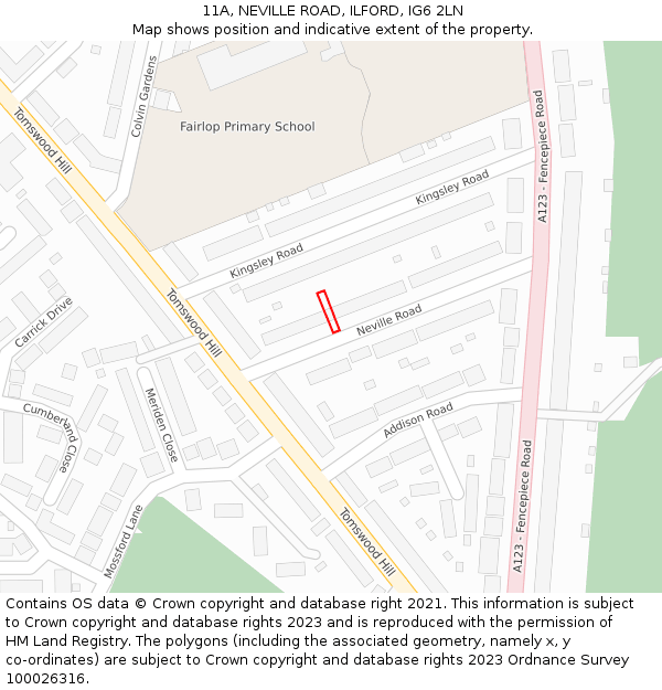 11A, NEVILLE ROAD, ILFORD, IG6 2LN: Location map and indicative extent of plot
