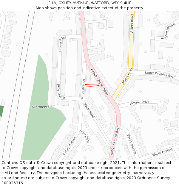 11A, OXHEY AVENUE, WATFORD, WD19 4HF: Location map and indicative extent of plot