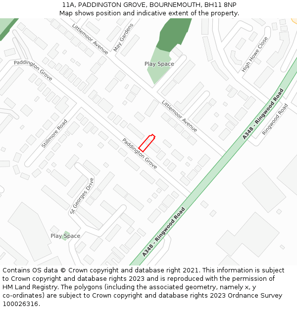 11A, PADDINGTON GROVE, BOURNEMOUTH, BH11 8NP: Location map and indicative extent of plot