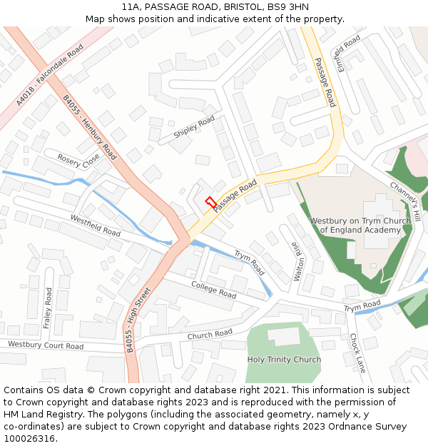11A, PASSAGE ROAD, BRISTOL, BS9 3HN: Location map and indicative extent of plot