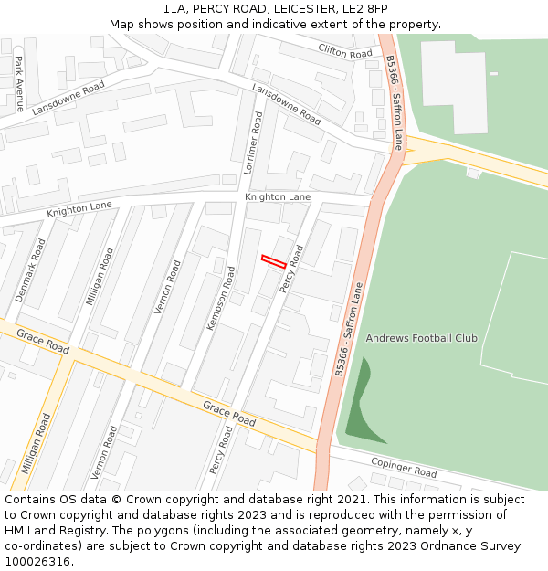11A, PERCY ROAD, LEICESTER, LE2 8FP: Location map and indicative extent of plot