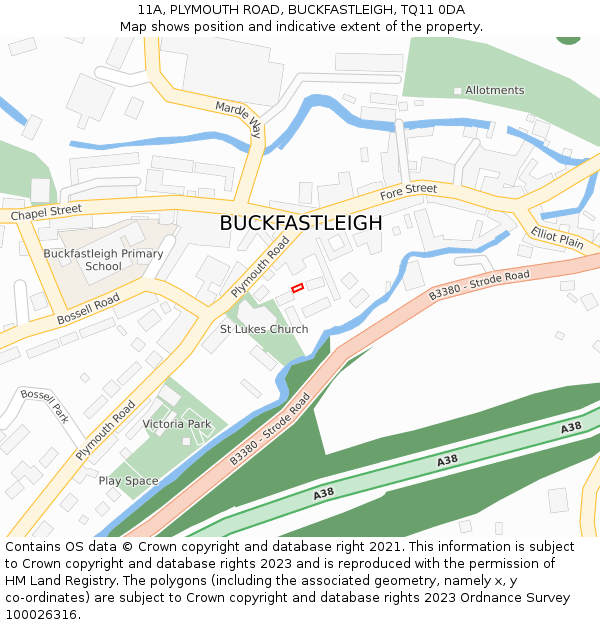 11A, PLYMOUTH ROAD, BUCKFASTLEIGH, TQ11 0DA: Location map and indicative extent of plot