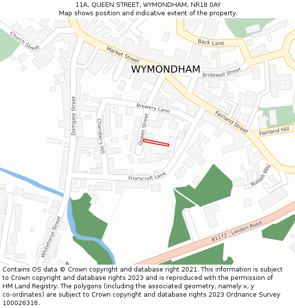 11A, QUEEN STREET, WYMONDHAM, NR18 0AY: Location map and indicative extent of plot
