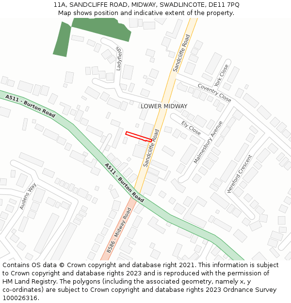 11A, SANDCLIFFE ROAD, MIDWAY, SWADLINCOTE, DE11 7PQ: Location map and indicative extent of plot