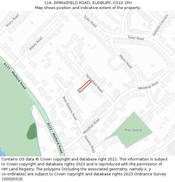 11A, SPRINGFIELD ROAD, SUDBURY, CO10 1PH: Location map and indicative extent of plot