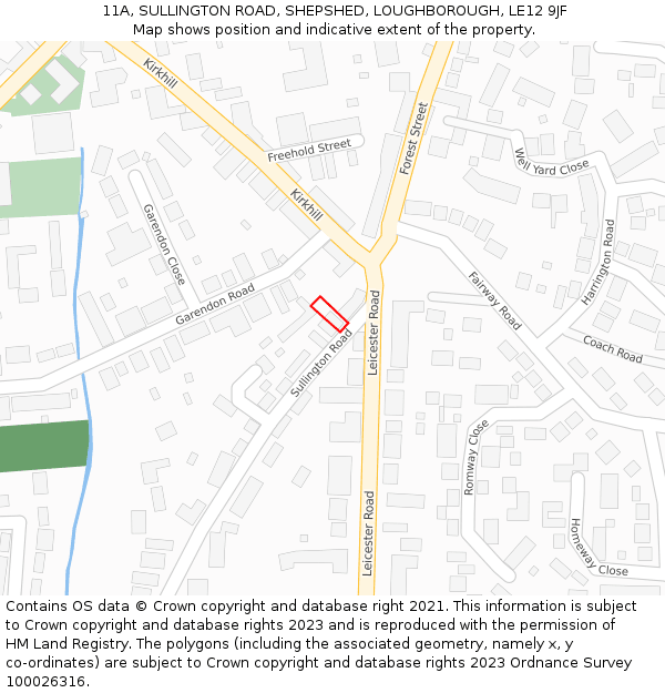 11A, SULLINGTON ROAD, SHEPSHED, LOUGHBOROUGH, LE12 9JF: Location map and indicative extent of plot
