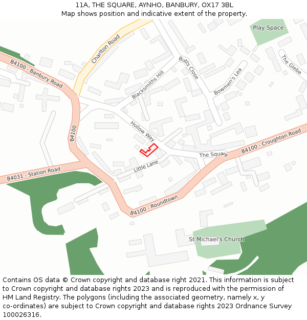 11A, THE SQUARE, AYNHO, BANBURY, OX17 3BL: Location map and indicative extent of plot