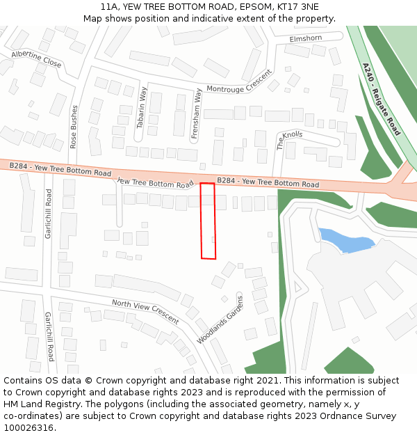 11A, YEW TREE BOTTOM ROAD, EPSOM, KT17 3NE: Location map and indicative extent of plot