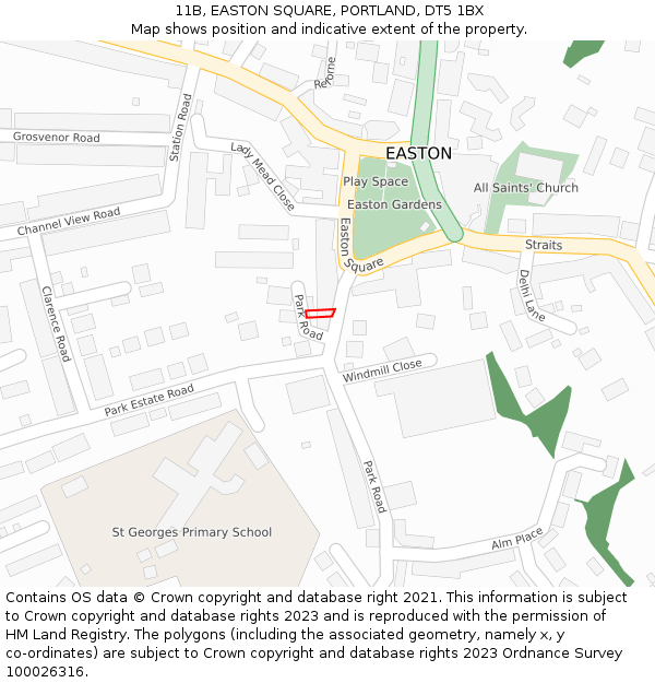 11B, EASTON SQUARE, PORTLAND, DT5 1BX: Location map and indicative extent of plot