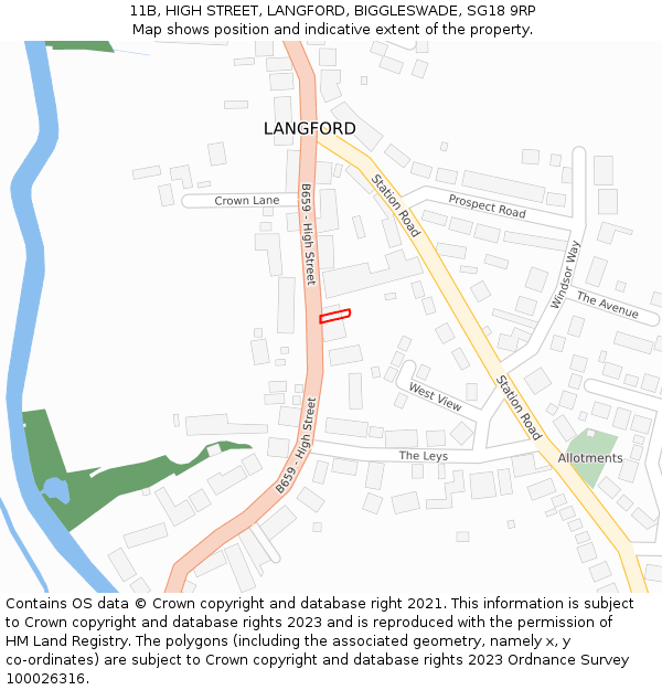 11B, HIGH STREET, LANGFORD, BIGGLESWADE, SG18 9RP: Location map and indicative extent of plot