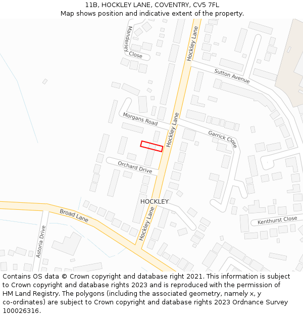 11B, HOCKLEY LANE, COVENTRY, CV5 7FL: Location map and indicative extent of plot