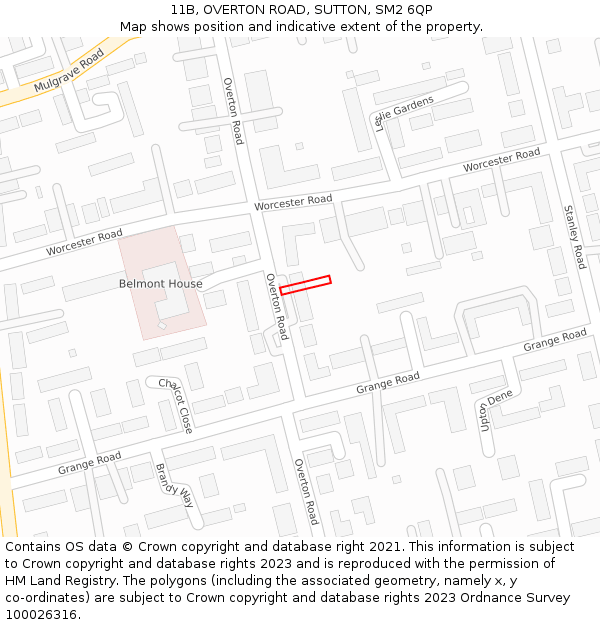 11B, OVERTON ROAD, SUTTON, SM2 6QP: Location map and indicative extent of plot