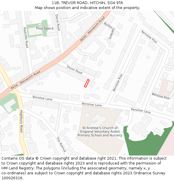 11B, TREVOR ROAD, HITCHIN, SG4 9TA: Location map and indicative extent of plot