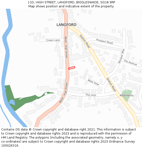 11D, HIGH STREET, LANGFORD, BIGGLESWADE, SG18 9RP: Location map and indicative extent of plot