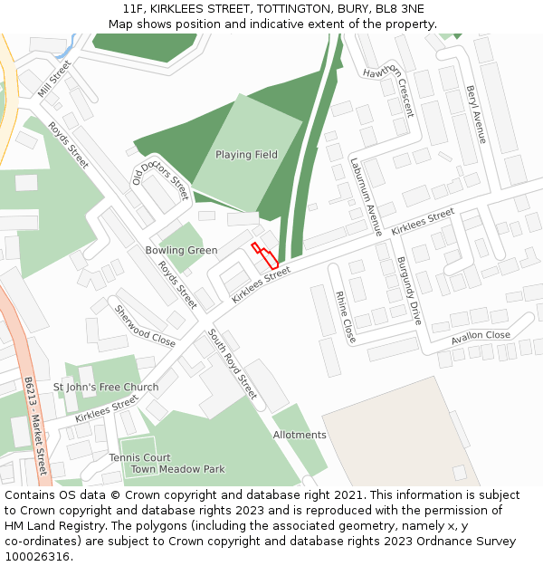 11F, KIRKLEES STREET, TOTTINGTON, BURY, BL8 3NE: Location map and indicative extent of plot