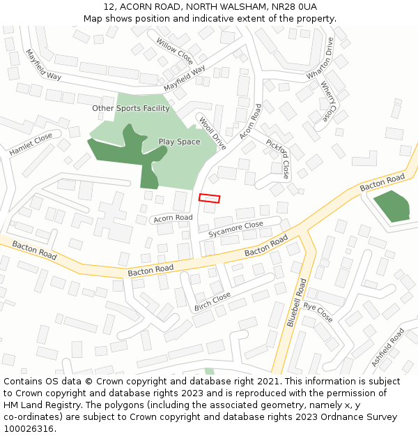 12, ACORN ROAD, NORTH WALSHAM, NR28 0UA: Location map and indicative extent of plot
