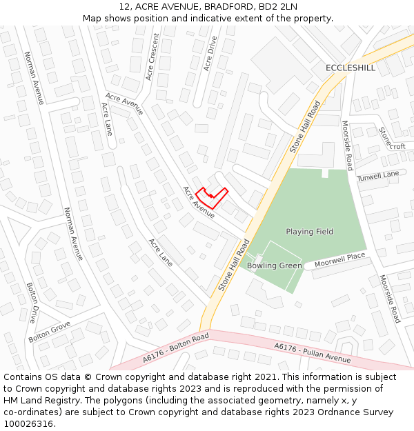 12, ACRE AVENUE, BRADFORD, BD2 2LN: Location map and indicative extent of plot