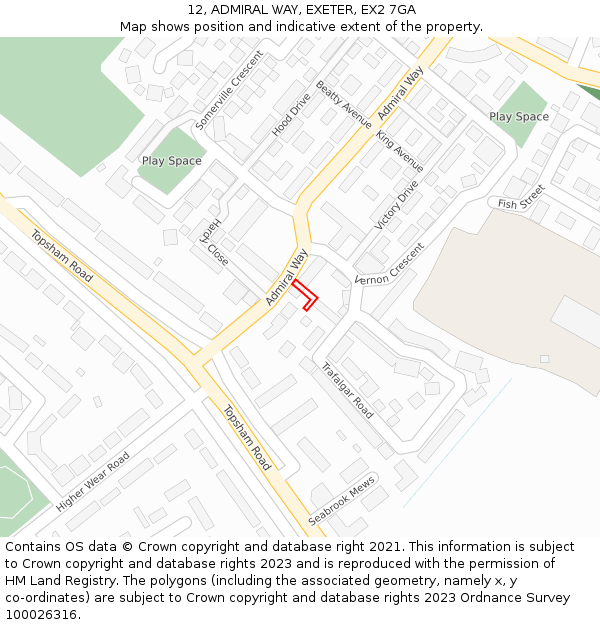 12, ADMIRAL WAY, EXETER, EX2 7GA: Location map and indicative extent of plot