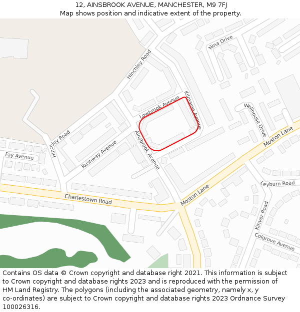 12, AINSBROOK AVENUE, MANCHESTER, M9 7FJ: Location map and indicative extent of plot