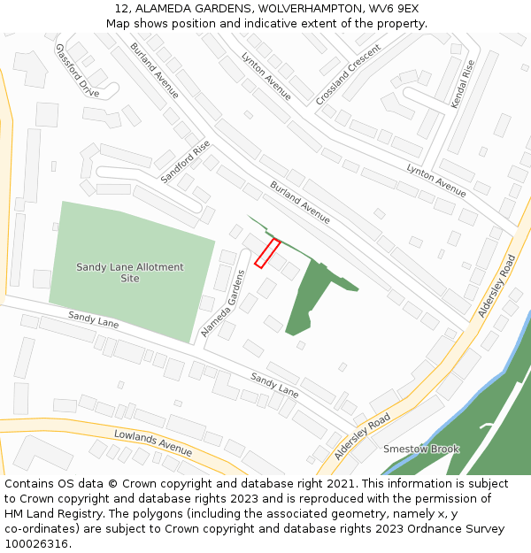 12, ALAMEDA GARDENS, WOLVERHAMPTON, WV6 9EX: Location map and indicative extent of plot