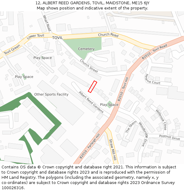 12, ALBERT REED GARDENS, TOVIL, MAIDSTONE, ME15 6JY: Location map and indicative extent of plot