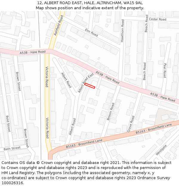 12, ALBERT ROAD EAST, HALE, ALTRINCHAM, WA15 9AL: Location map and indicative extent of plot