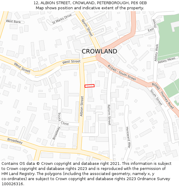 12, ALBION STREET, CROWLAND, PETERBOROUGH, PE6 0EB: Location map and indicative extent of plot