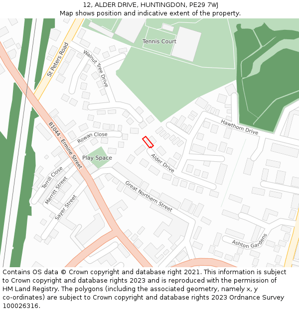 12, ALDER DRIVE, HUNTINGDON, PE29 7WJ: Location map and indicative extent of plot