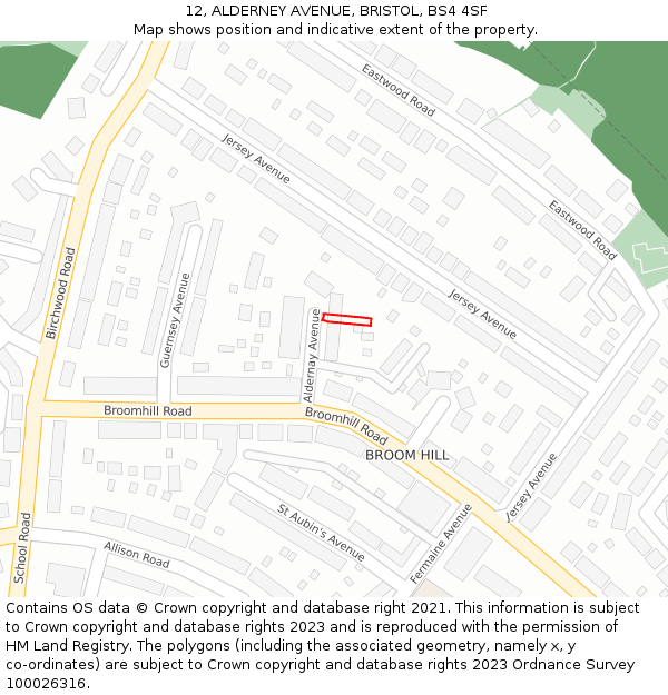 12, ALDERNEY AVENUE, BRISTOL, BS4 4SF: Location map and indicative extent of plot