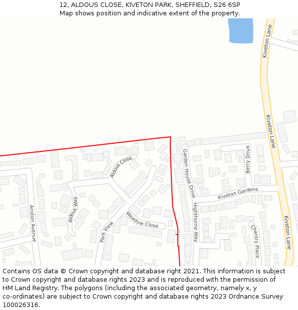 12, ALDOUS CLOSE, KIVETON PARK, SHEFFIELD, S26 6SP: Location map and indicative extent of plot