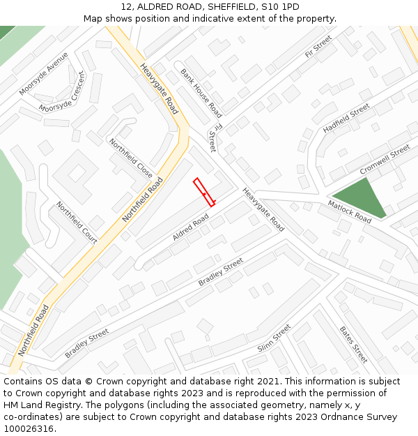 12, ALDRED ROAD, SHEFFIELD, S10 1PD: Location map and indicative extent of plot