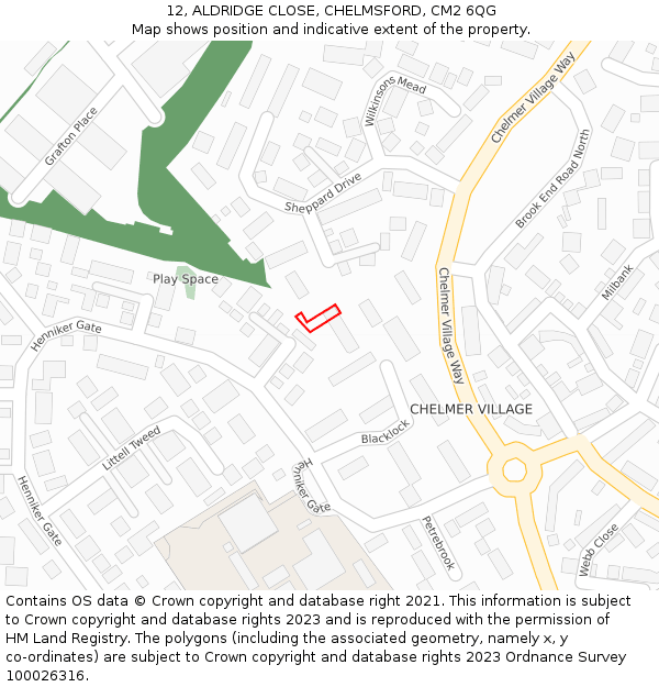12, ALDRIDGE CLOSE, CHELMSFORD, CM2 6QG: Location map and indicative extent of plot