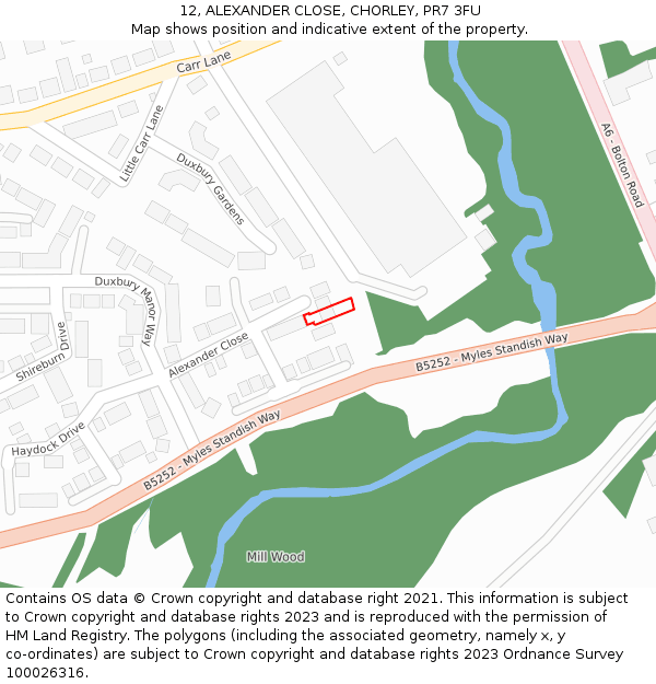 12, ALEXANDER CLOSE, CHORLEY, PR7 3FU: Location map and indicative extent of plot