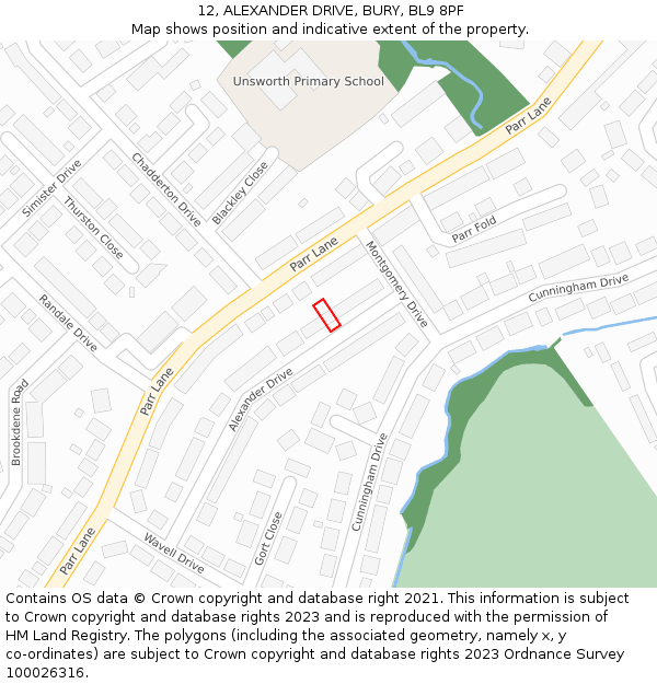 12, ALEXANDER DRIVE, BURY, BL9 8PF: Location map and indicative extent of plot