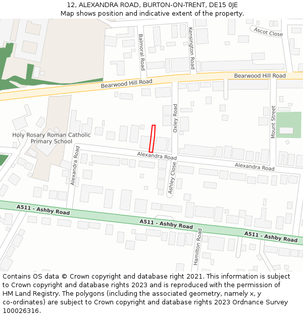 12, ALEXANDRA ROAD, BURTON-ON-TRENT, DE15 0JE: Location map and indicative extent of plot