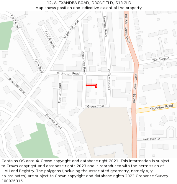 12, ALEXANDRA ROAD, DRONFIELD, S18 2LD: Location map and indicative extent of plot