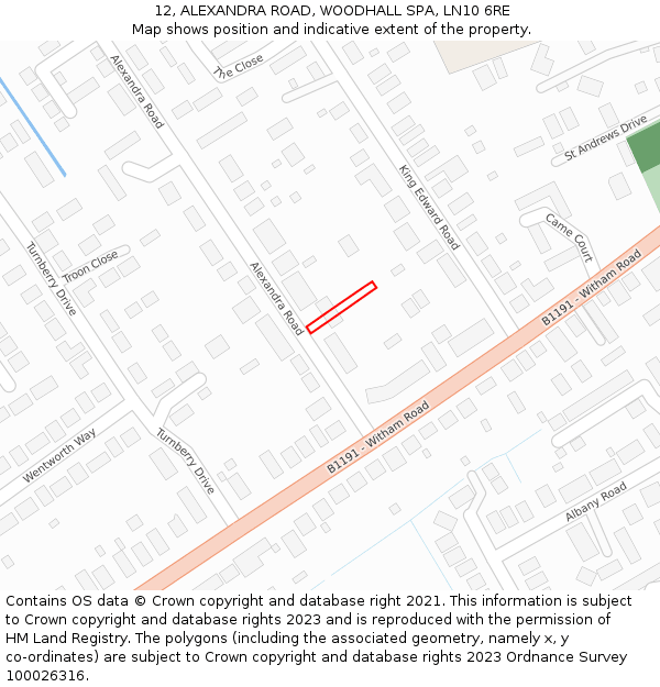 12, ALEXANDRA ROAD, WOODHALL SPA, LN10 6RE: Location map and indicative extent of plot