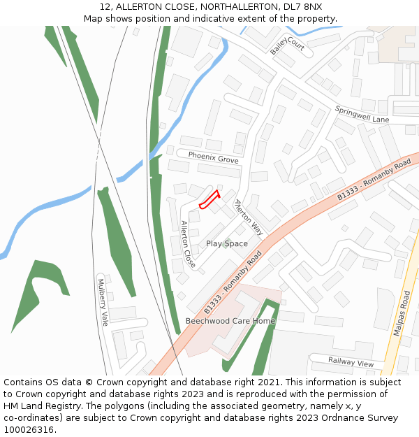 12, ALLERTON CLOSE, NORTHALLERTON, DL7 8NX: Location map and indicative extent of plot