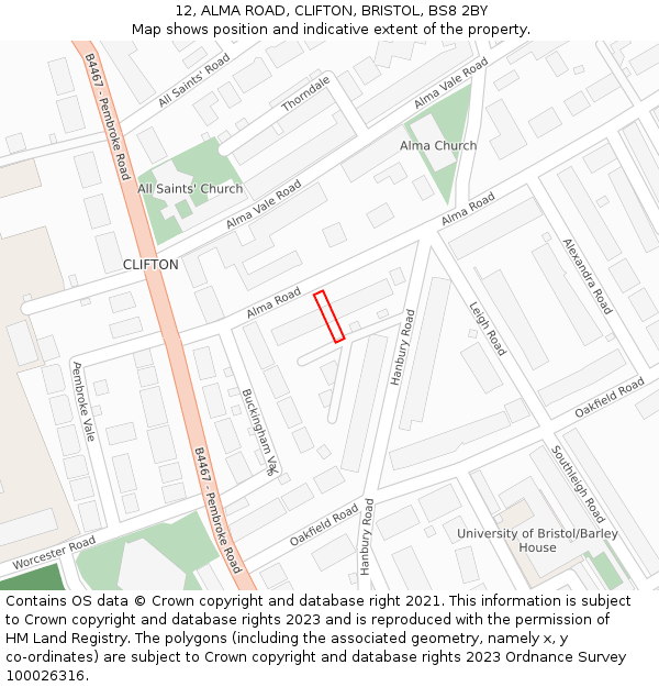 12, ALMA ROAD, CLIFTON, BRISTOL, BS8 2BY: Location map and indicative extent of plot