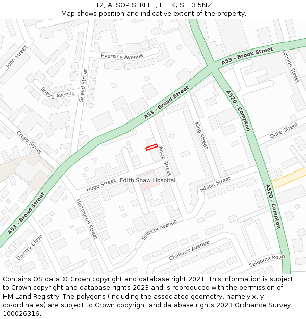 12, ALSOP STREET, LEEK, ST13 5NZ: Location map and indicative extent of plot