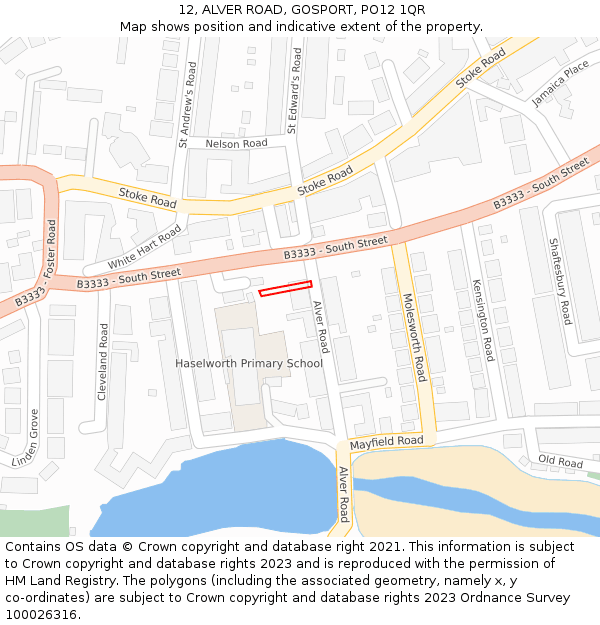 12, ALVER ROAD, GOSPORT, PO12 1QR: Location map and indicative extent of plot