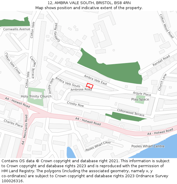 12, AMBRA VALE SOUTH, BRISTOL, BS8 4RN: Location map and indicative extent of plot