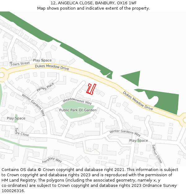 12, ANGELICA CLOSE, BANBURY, OX16 1WF: Location map and indicative extent of plot