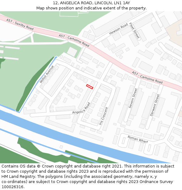 12, ANGELICA ROAD, LINCOLN, LN1 1AY: Location map and indicative extent of plot